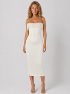 Loovay Calisette Strapless Corset Feestjurk met Parels