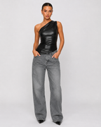 Loovay Rebelle One-shoulder Top van Kunstleer