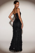 Loovay Vanaria Fishtail Maxi Jurk met Bloemenapplicaties