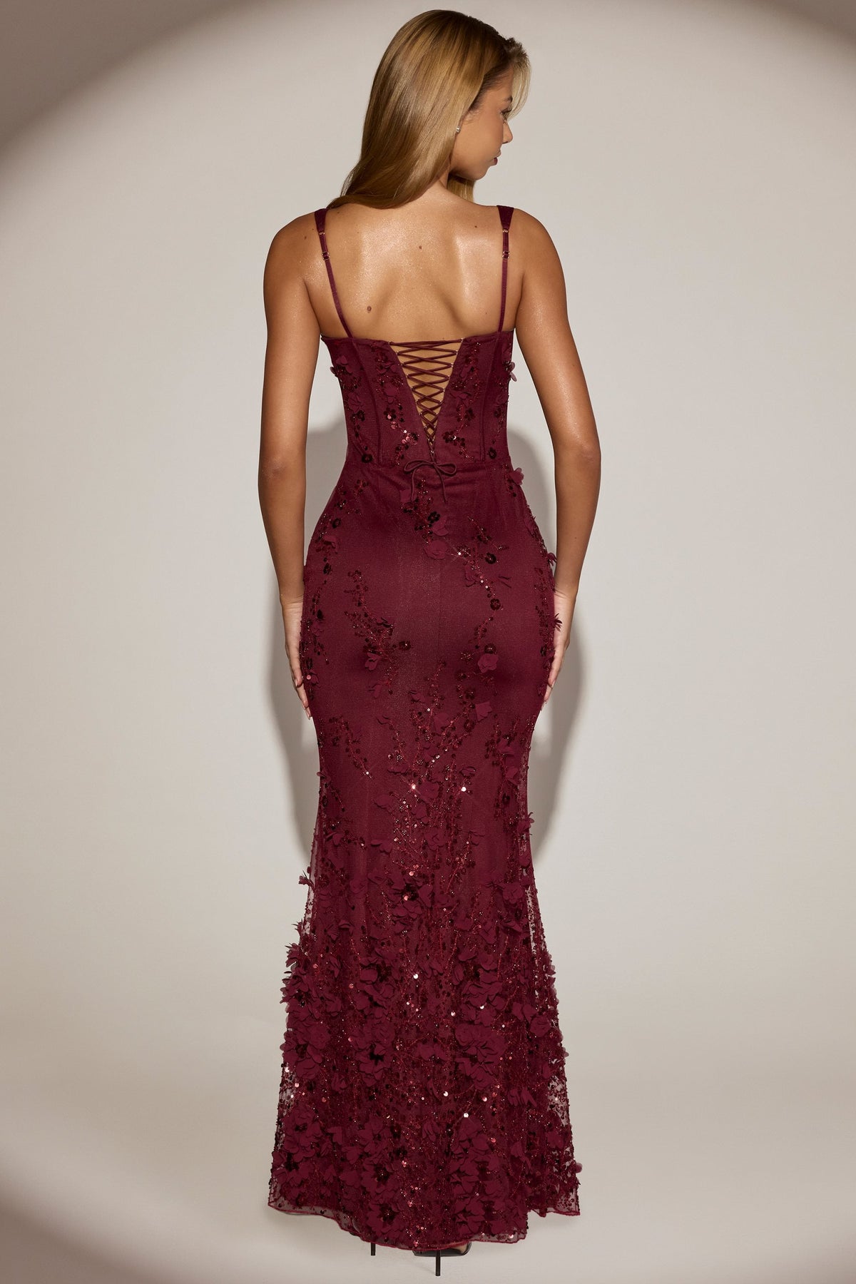 Loovay Vanaria Fishtail Maxi Jurk met Bloemenapplicaties