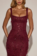 Loovay Vanaria Fishtail Maxi Jurk met Bloemenapplicaties