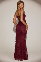 Loovay Vanaria Fishtail Maxi Jurk met Bloemenapplicaties