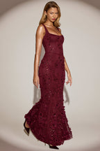Loovay Vanaria Fishtail Maxi Jurk met Bloemenapplicaties