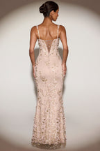 Loovay Vanaria Fishtail Maxi Jurk met Bloemenapplicaties