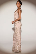 Loovay Vanaria Fishtail Maxi Jurk met Bloemenapplicaties