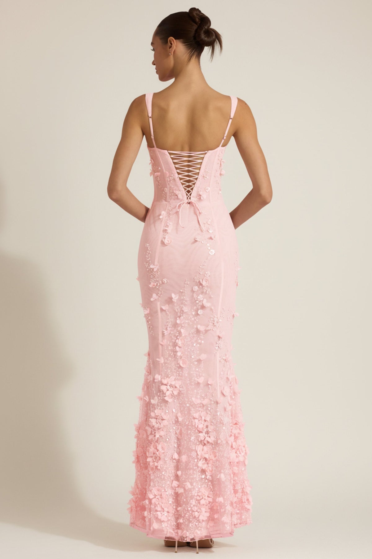 Loovay Vanaria Fishtail Maxi Jurk met Bloemenapplicaties