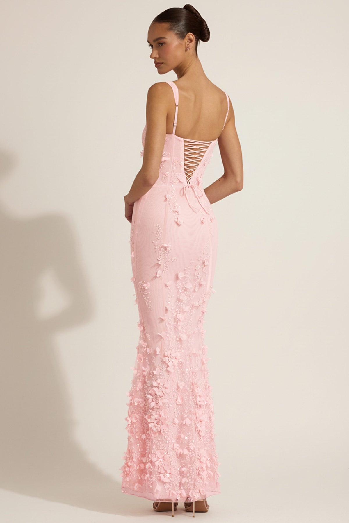 Loovay Vanaria Fishtail Maxi Jurk met Bloemenapplicaties