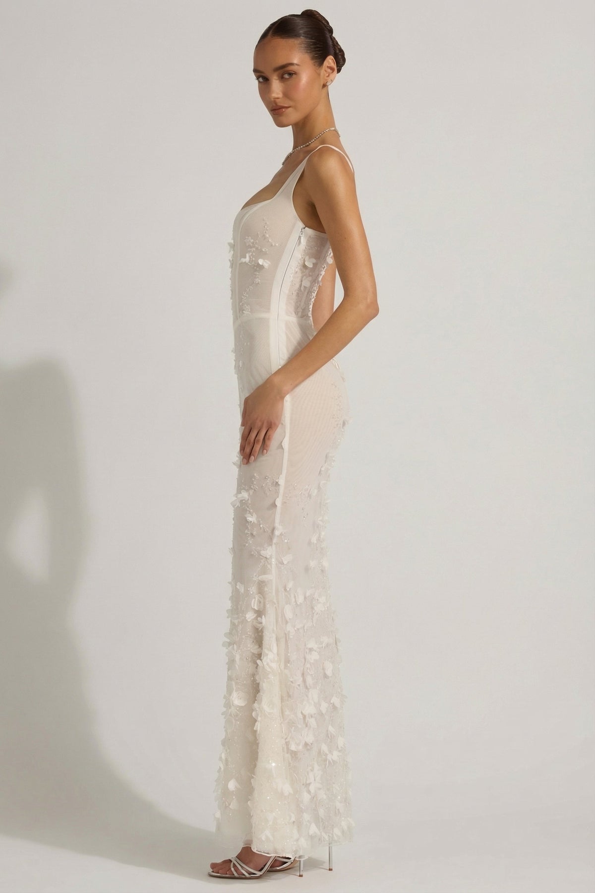 Loovay Vanaria Fishtail Maxi Jurk met Bloemenapplicaties