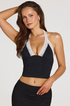 Loovay Opaline Top, Halter met Kantdetail