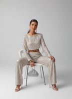 Pailletten tweedelige set met crop top en franjes