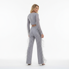 Pailletten tweedelige set met crop top en franjes