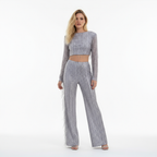 Pailletten tweedelige set met crop top en franjes