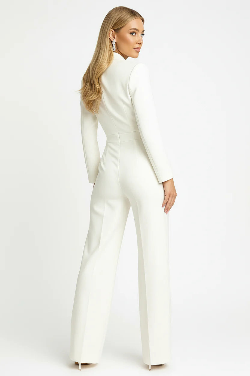 Elegante dames jumpsuit met diepe V-hals en wijde pijpen