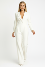 Elegante dames jumpsuit met diepe V-hals en wijde pijpen