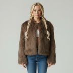 Zachte Faux Fur Jas voor Dames met Sjaalkraag