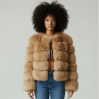 Lange dames winterjas met zachte imitatiebont kraag