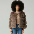 Lange dames winterjas met zachte imitatiebont kraag