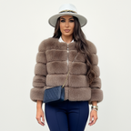 Lange dames winterjas met zachte imitatiebont kraag