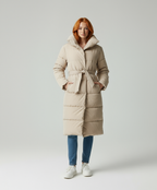 Lange Elegante Winterjas voor Dames met Tailleband