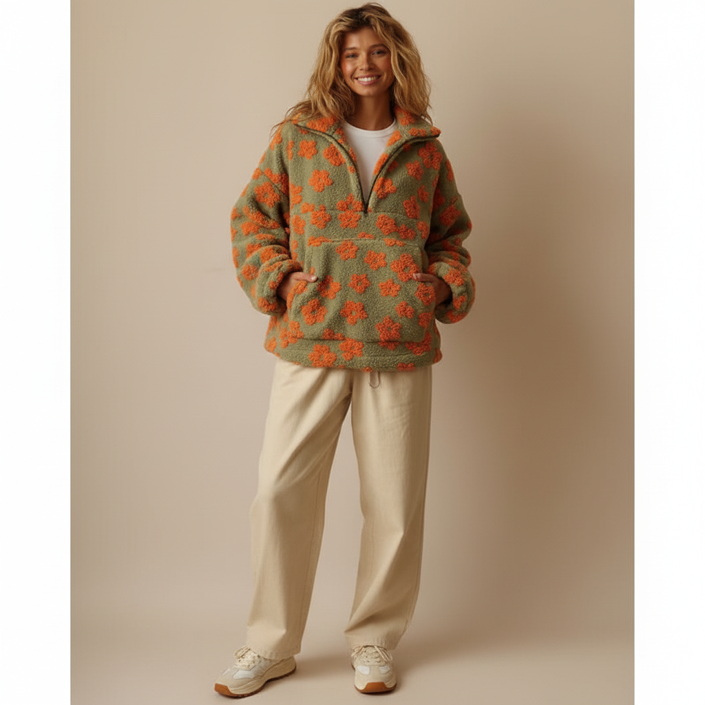 Aveline – Zachte fleece trui met bloemenprint