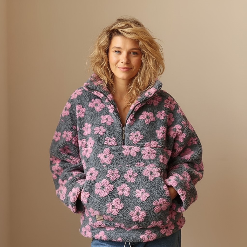 Aveline – Zachte fleece trui met bloemenprint