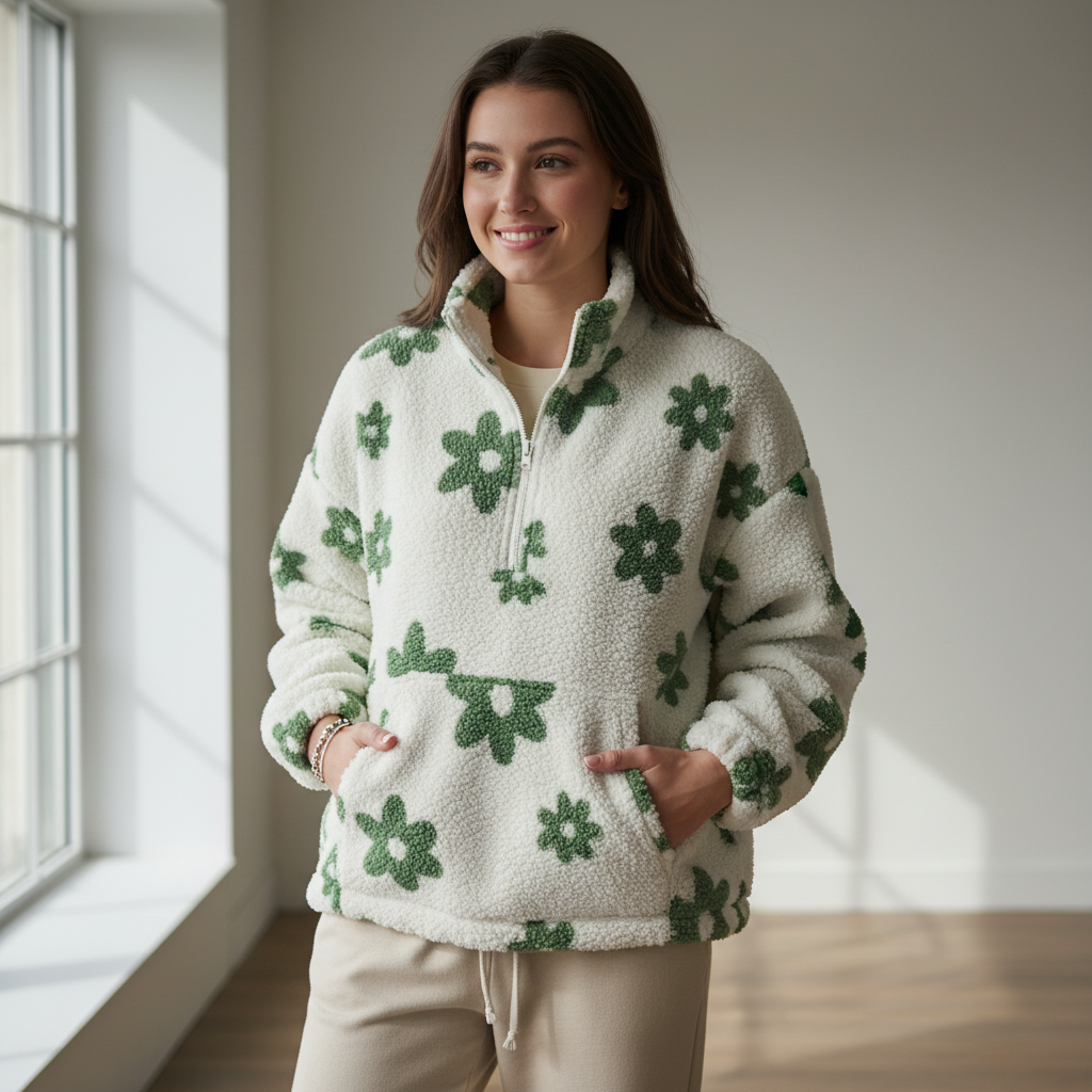 Aveline – Zachte fleece trui met bloemenprint