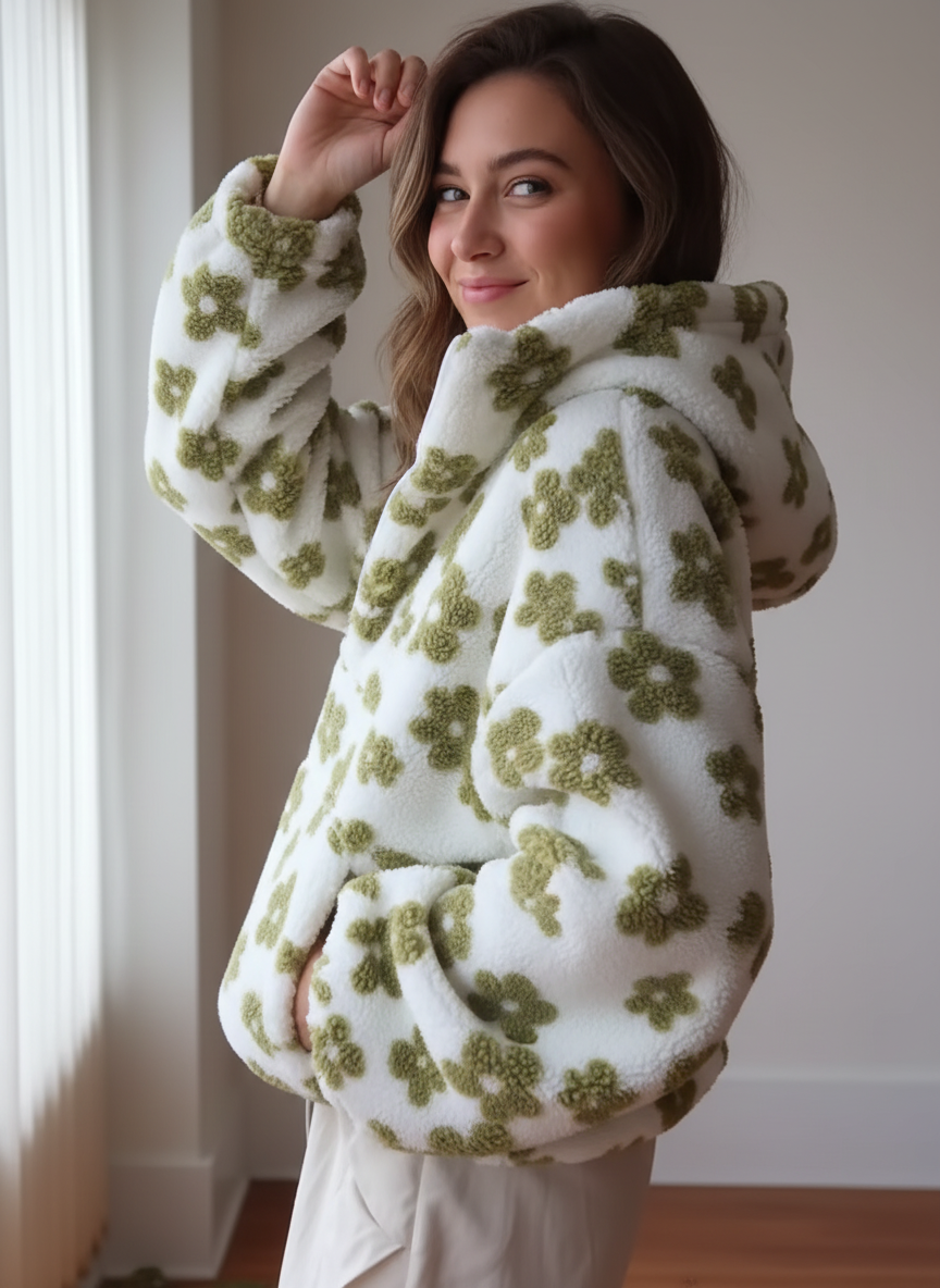 Aveline – Zachte fleece trui met bloemenprint