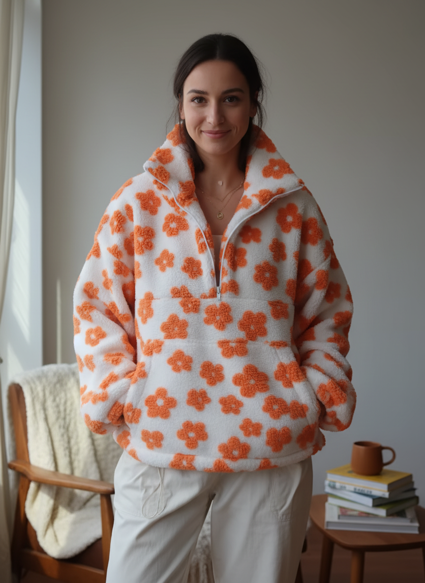 Aveline – Zachte fleece trui met bloemenprint
