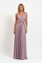 Lurex Maxi Jurk met Diepe V-Hals en Hoge Split
