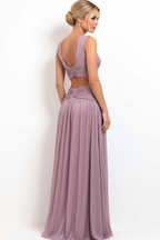 Lurex Maxi Jurk met Diepe V-Hals en Hoge Split
