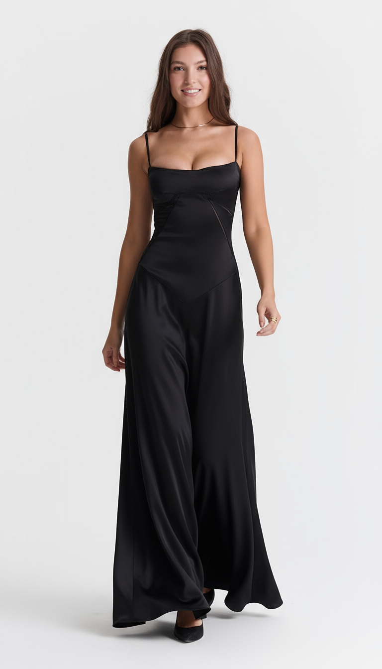 Celeste – Satijnen maxi-jurk met korsetvetersluiting