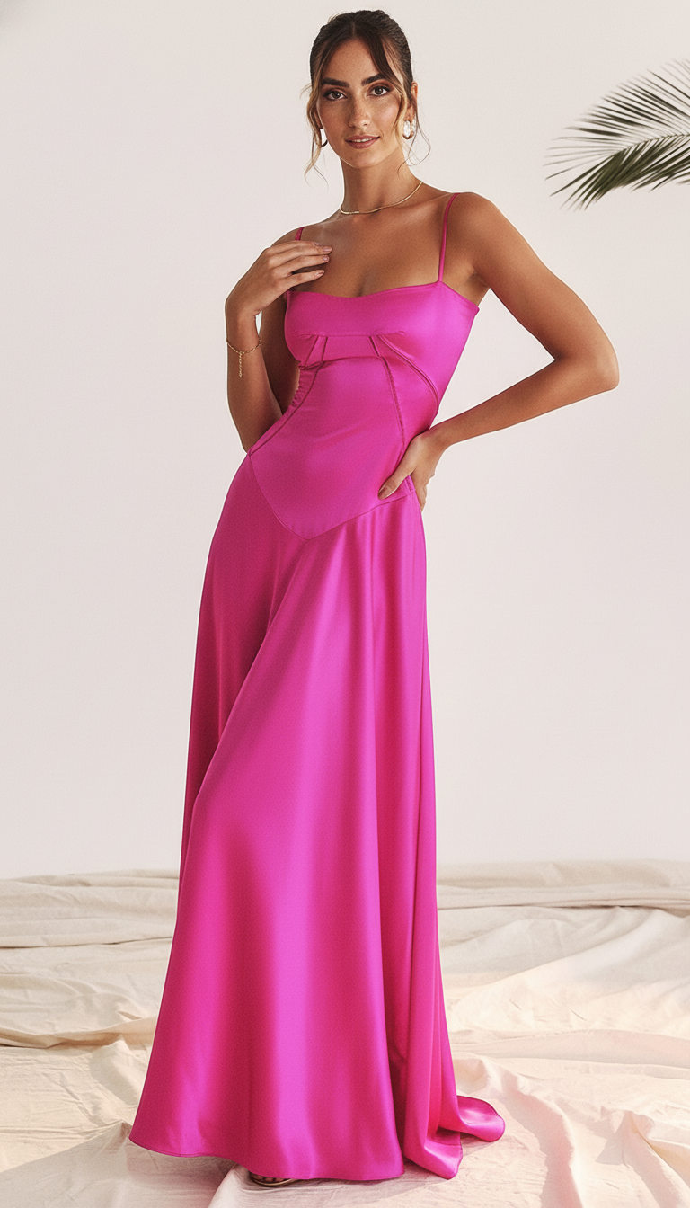 Celeste – Satijnen maxi-jurk met korsetvetersluiting