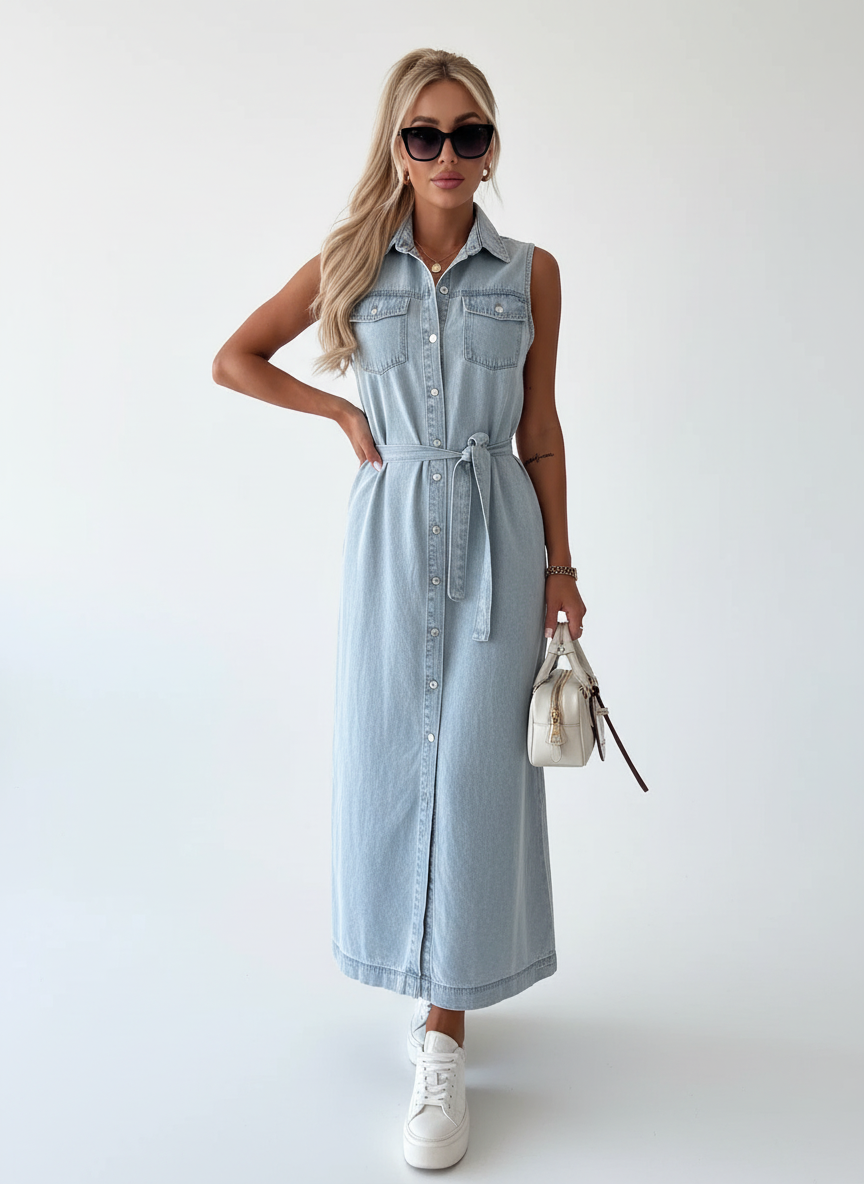 Isabelle - Maxi denim jurk met elegante doorknoopsluiting