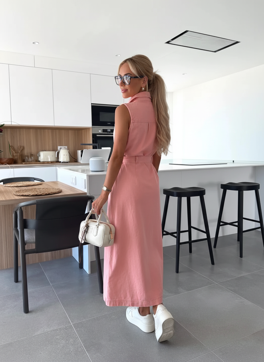 Isabelle - Maxi denim jurk met elegante doorknoopsluiting