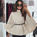 Elegante tweed jas met ceintuur en vleermuismouwen