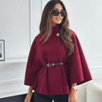 Elegante tweed jas met ceintuur en vleermuismouwen