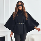 Elegante tweed jas met ceintuur en vleermuismouwen