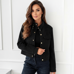 Korte Jas met Suède-Look en Gouden Knopen – Elegante Herfststijl