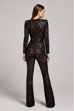 Elegante kanten jumpsuit met pailletten en wijde pijpen