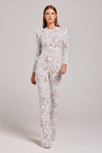 Elegante kanten jumpsuit met pailletten en wijde pijpen
