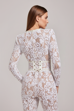 Elegante kanten jumpsuit met pailletten en wijde pijpen