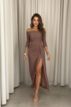 Off-Shoulder Avondjurk met Elegante Zijsplit