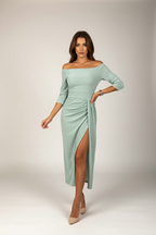 Off-Shoulder Avondjurk met Elegante Zijsplit