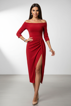 Off-Shoulder Avondjurk met Elegante Zijsplit