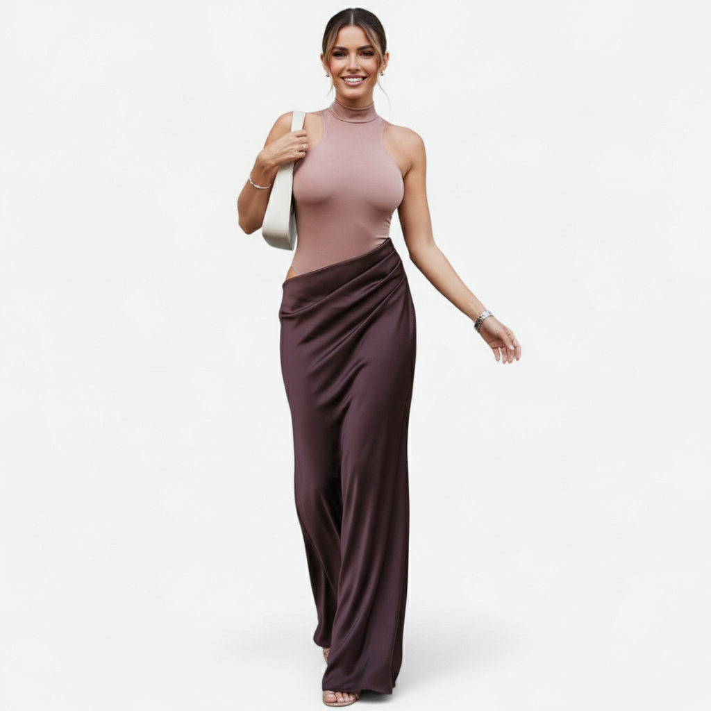 Loovay Averine Jurk, Hoge Hals Maxi Design