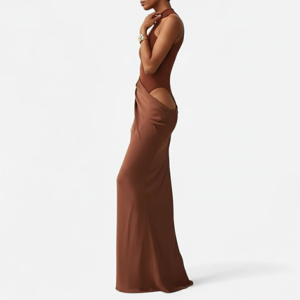 Loovay Averine Jurk, Hoge Hals Maxi Design