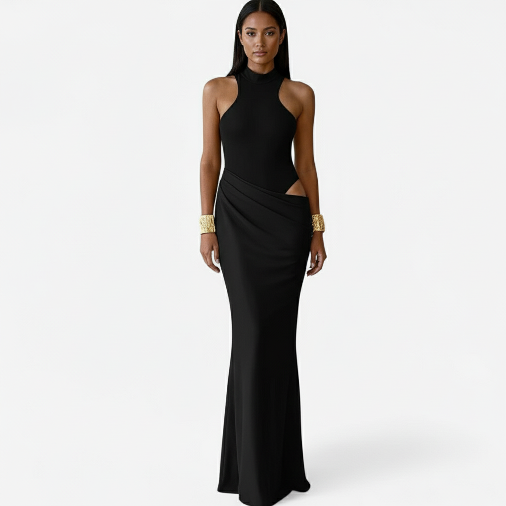 Loovay Averine Jurk, Hoge Hals Maxi Design