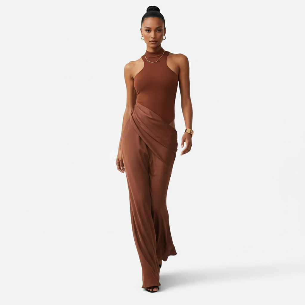 Loovay Averine Jurk, Hoge Hals Maxi Design