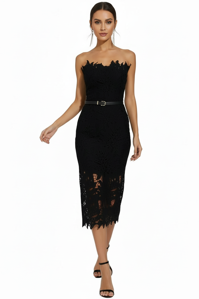 Loovay Noirelle Jurk, Strapless Kanten Design