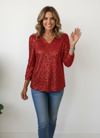 Glamour Sparkle V-hals Top voor Dames